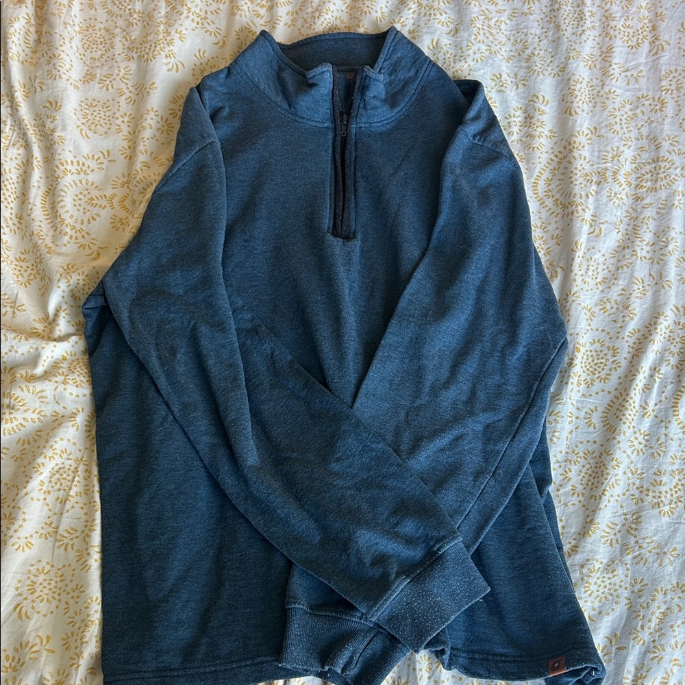 Blue Zip Up Sweater with Stand-Up Collar